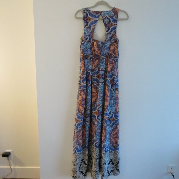 ANTHROPOLOGIE MAEVE 100% Silk Medallion Cut Out Orange Paisley Maxi Dress Boho 6 - Picture 11 of 15
